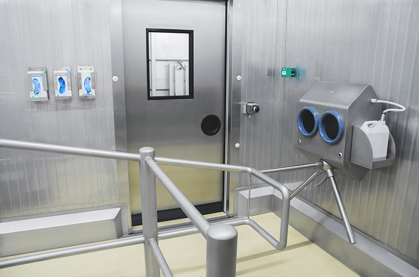 persoonlijke hygiene hygienesluis handdesinfectie unit HDK met draaikruis RVS toebehoren dispensers voor disposables BoonsFIS