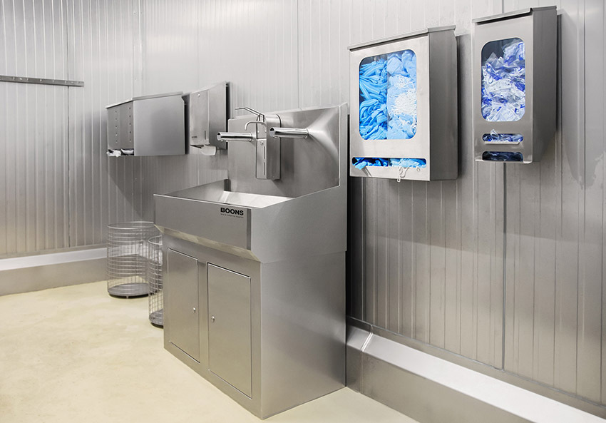 persoonlijke hygiene hygienesluis handwasgoot RVS toebehoren dispensers voor disposables BoonsFIS