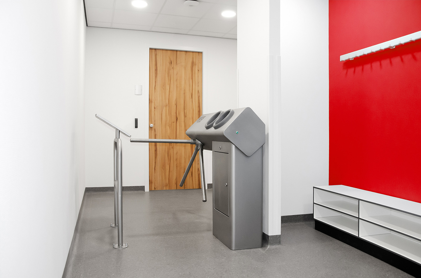 personal hygiene hand disinfection unit HDK XL with turnstile fencing and document holder stainless steel Boons FIS
