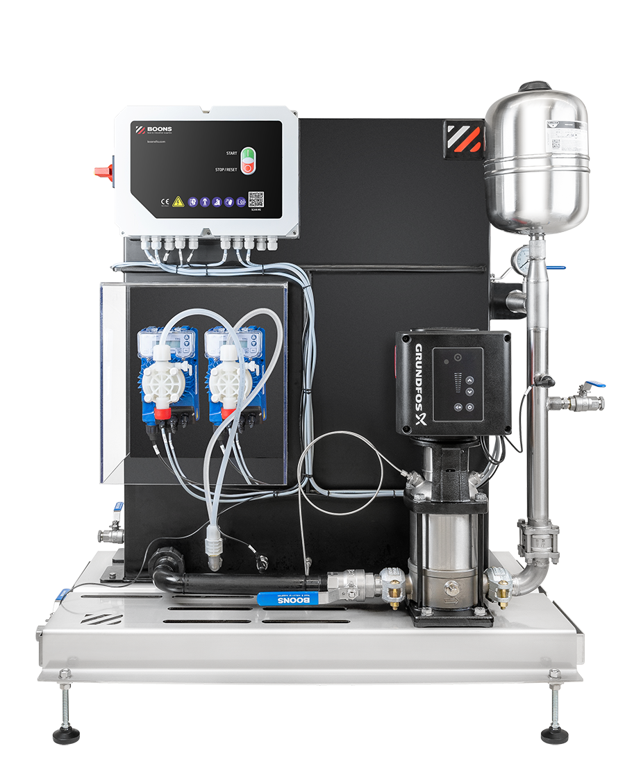 desinfectie en schuiminstallaties centraal reinigingssysteem chemie doseer unit CBU met HDPE chemietank by BoonsFIS