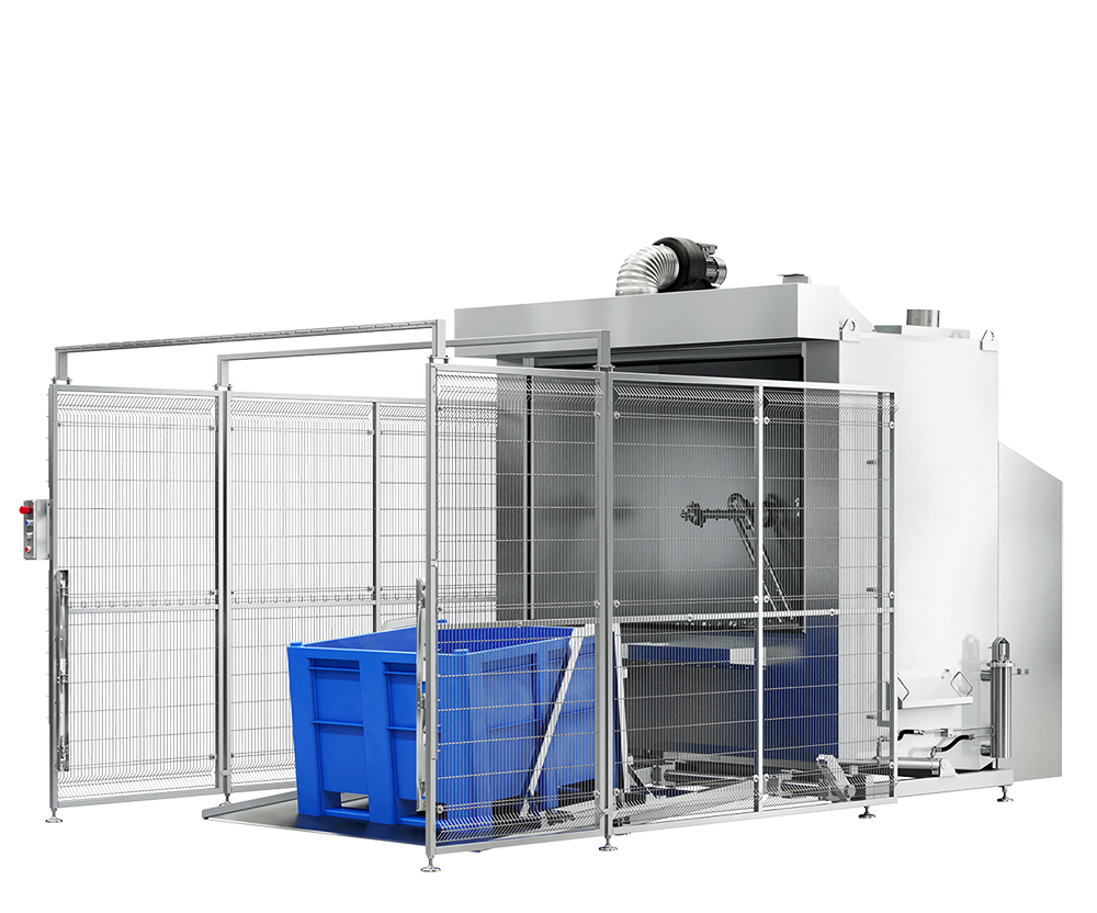 industriële wasinstallaties wasmachine voor dolav containers met hydraulische klep en meegeleverd frame voor één of twee normwagens BoonsFIS