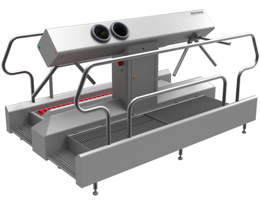 station d'hygiène personnelle double face HC désinfection des mains et lave-semelles avec tourniquets BoonsFIS