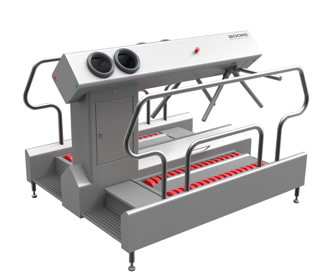 personal hygiene double sided hygiene station HC XL with hand disinfection and sole cleaners turnstiles BoonsFIS